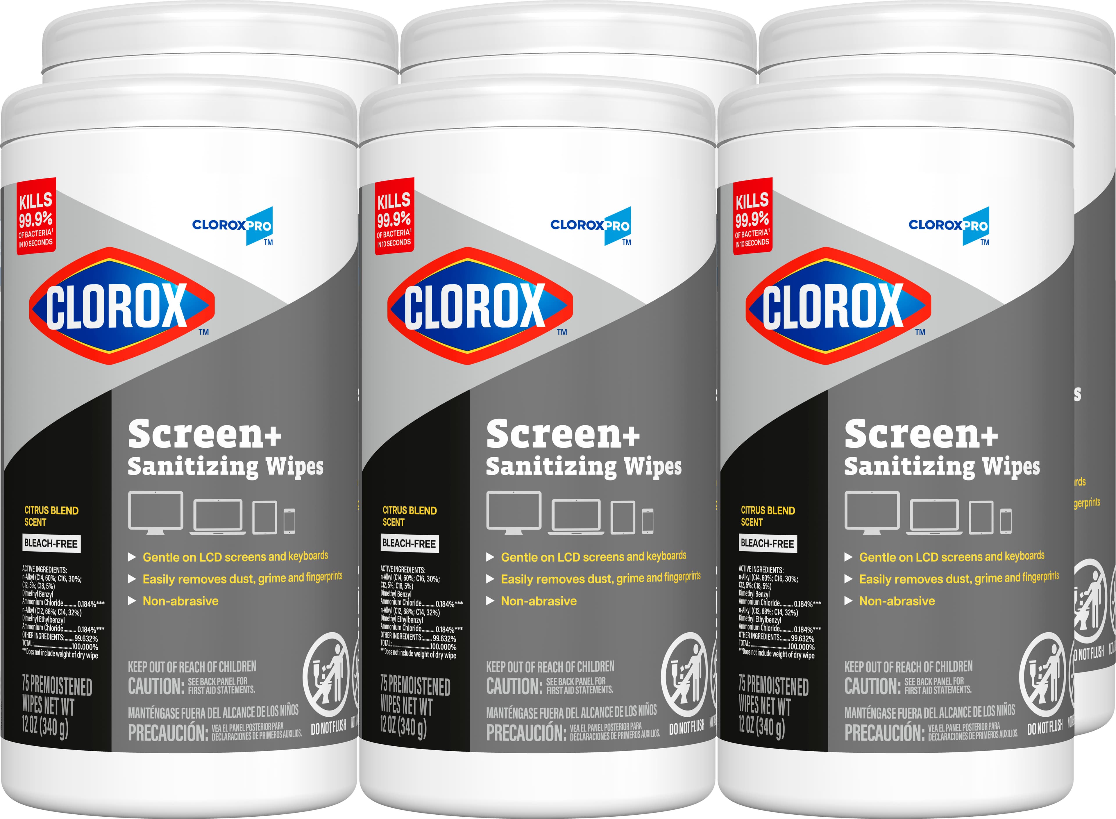 Clorox® Screen Plus Disinfectant & Sanitizer Textile Wipe 75 Count/Pack 6 Packs/Case
