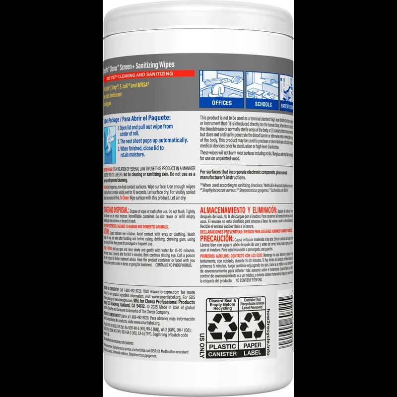 Clorox® Screen Plus Disinfectant & Sanitizer Textile Wipe 75 Count/Pack 6 Packs/Case