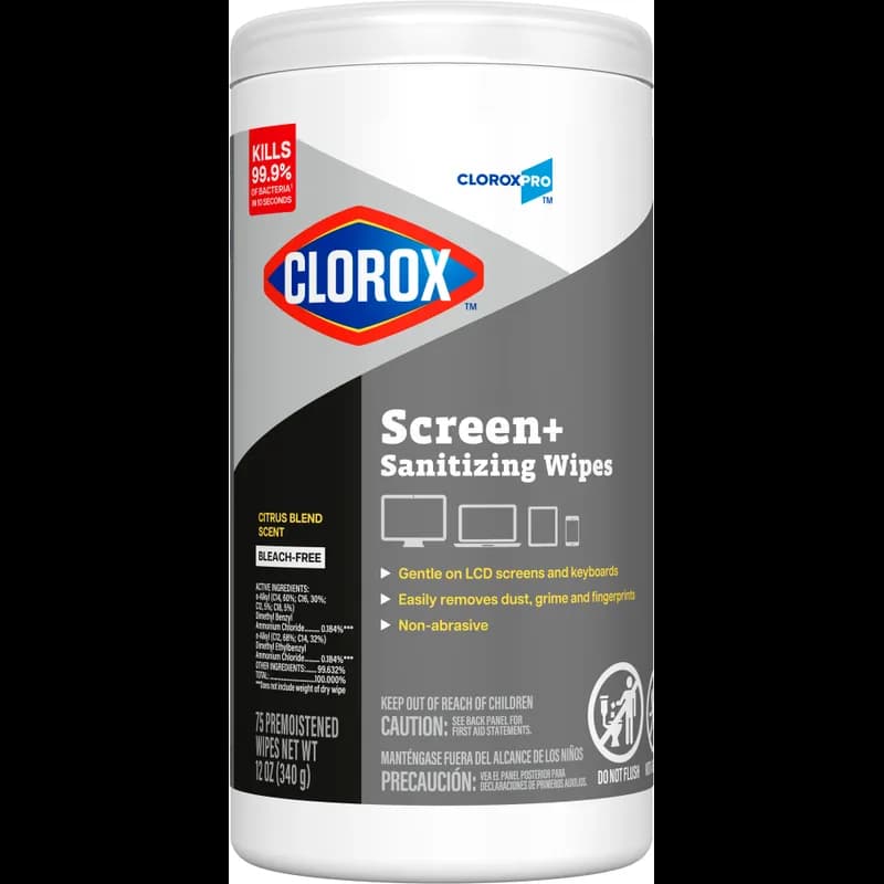 Clorox® Screen Plus Disinfectant & Sanitizer Textile Wipe 75 Count/Pack 6 Packs/Case