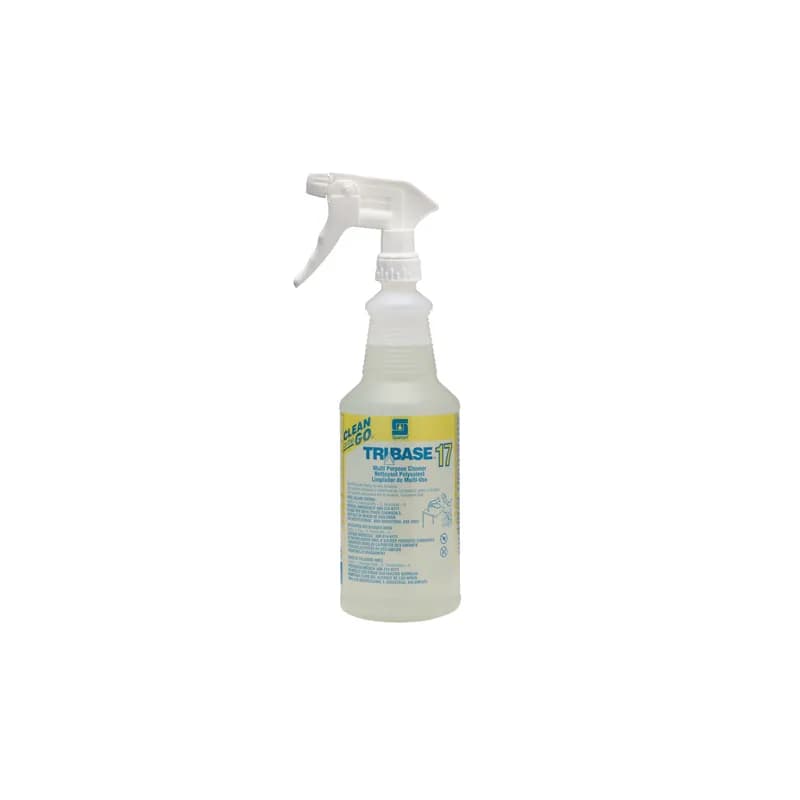 TriBase® Clean on the Go Tribase 17 Spray Bottle & Trigger Sprayer 32 FLOZ Plastic Clear White 12/Case