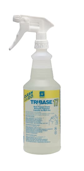 TriBase® Clean on the Go Tribase 17 Spray Bottle & Trigger Sprayer 32 FLOZ Plastic Clear White 12/Case
