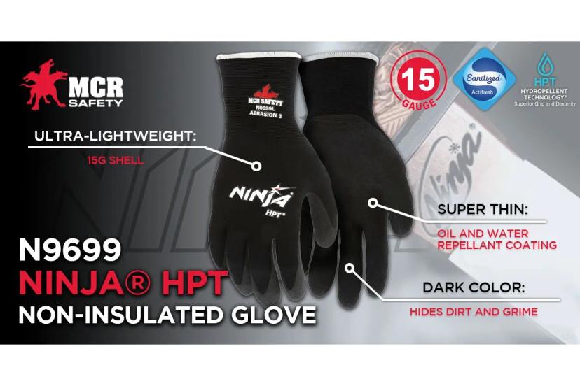 Ninja® Gloves Medium (MED) Black Gray Nylon Polyvinyl Chloride (PVC) Foam HPT Coated Palm & Fingertips 144 Count/Case