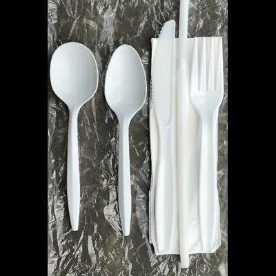 6PC Cutlery Kit PS PP With Napkin,Flex Straw,Fork,Knife,Soup Spoon,Teaspoon 250/Case