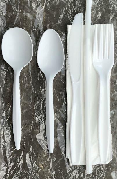 Victoria Bay 6PC Cutlery Kit PS PP With Napkin,Flex Straw,Fork,Knife,Soup Spoon,Teaspoon 250/Case