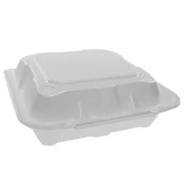 Take-Out Container Hinged With Dome Lid 8.4X8X3 IN Polystyrene Foam White Square Closing Tabs 150/Case