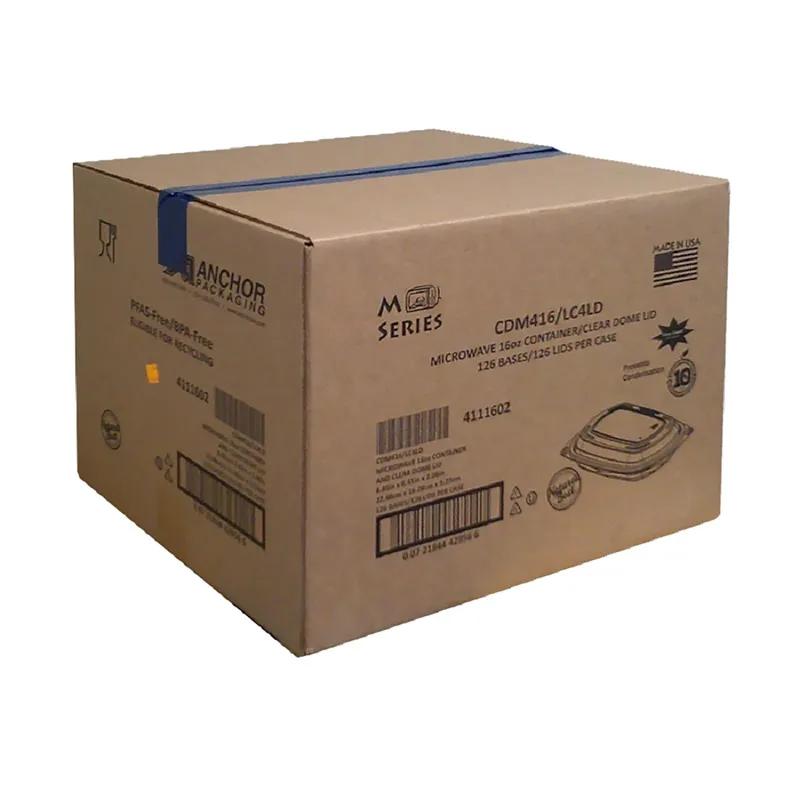 MicroRaves® Food Container Base & Lid Combo With PET Dome Lid 16 OZ PP Black Clear Rectangle 126/Case