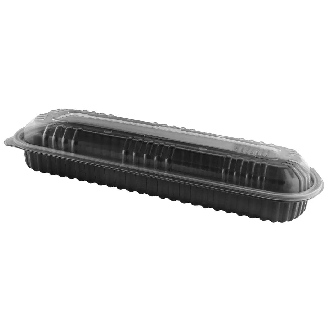 MicroRaves® Full Slab Rib Take-Out Container 48 OZ 16.38X6.76X2.45 IN PP Black Clear Vented Microwave Safe 100/Case