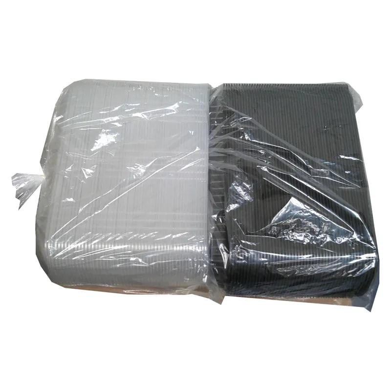 MicroRaves® Full Slab Rib Take-Out Container 48 OZ 16.38X6.76X2.45 IN PP Black Clear Vented Microwave Safe 100/Case