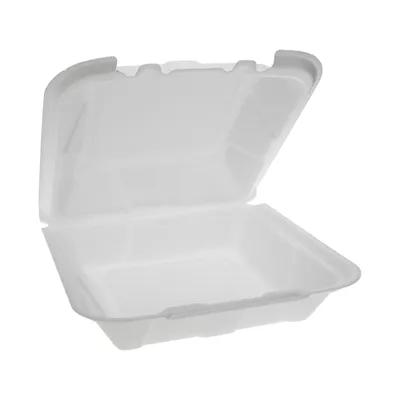 Take-Out Container Hinged With Dome Lid 9.1X9X3.3 IN Polystyrene Foam White Square Closing Tabs 150/Case