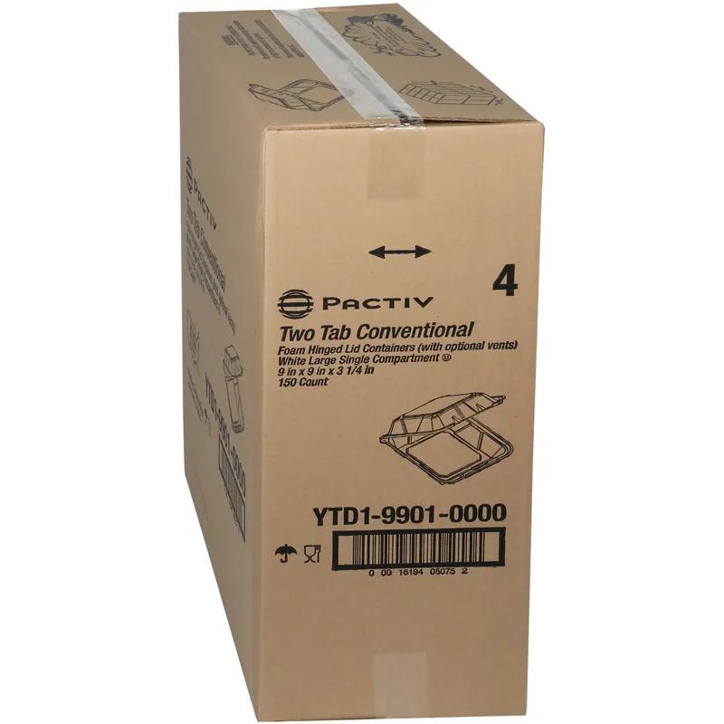 Take-Out Container Hinged With Dome Lid 9.1X9X3.3 IN Polystyrene Foam White Square Closing Tabs 150/Case