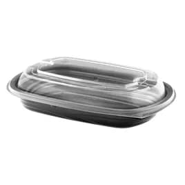 MicroRaves® Food Container Base & Lid Combo With Dome Lid 16 OZ PP Black Clear Vented Microwave Safe Anti-Fog 126/Case