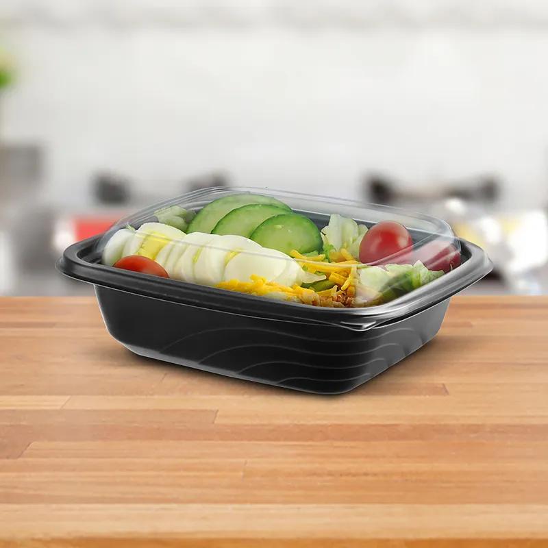 MicroRaves® Food Container Base & Lid Combo With Dome Lid 16 OZ PP Black Clear Vented Microwave Safe Anti-Fog 126/Case