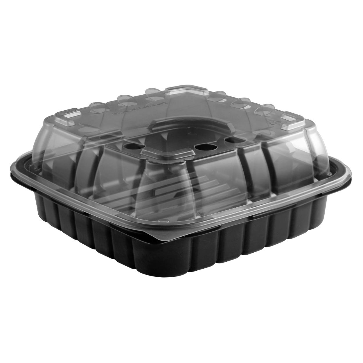 Crisp Food Technologies® Food Container Base & Lid Combo 32 OZ PP Black Clear Square Microwave Safe Anti-Fog 180/Case