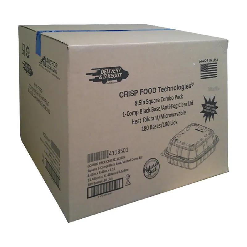 Crisp Food Technologies® Food Container Base & Lid Combo 32 OZ PP Black Clear Square Microwave Safe Anti-Fog 180/Case