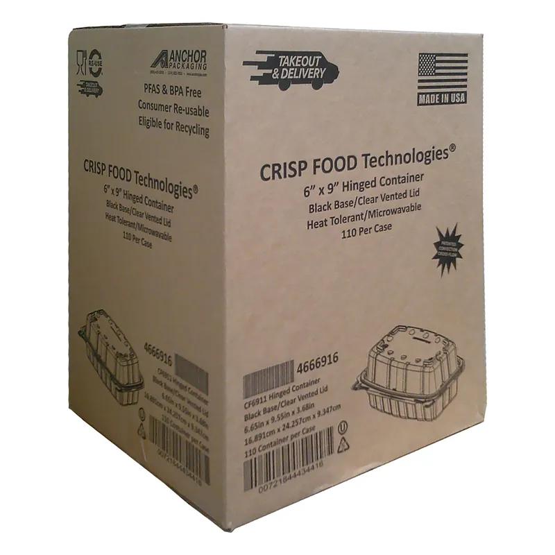 Crisp Food Technologies® Take-Out Container Hinged Base & Lid Combo 30 OZ PP Clear Black Anti-Fog 110/Case