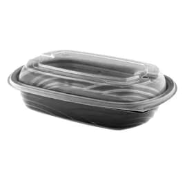 MicroRaves® Food Container Base & Lid Combo With Dome Lid 24 OZ PP Black Clear Vented 126/Case