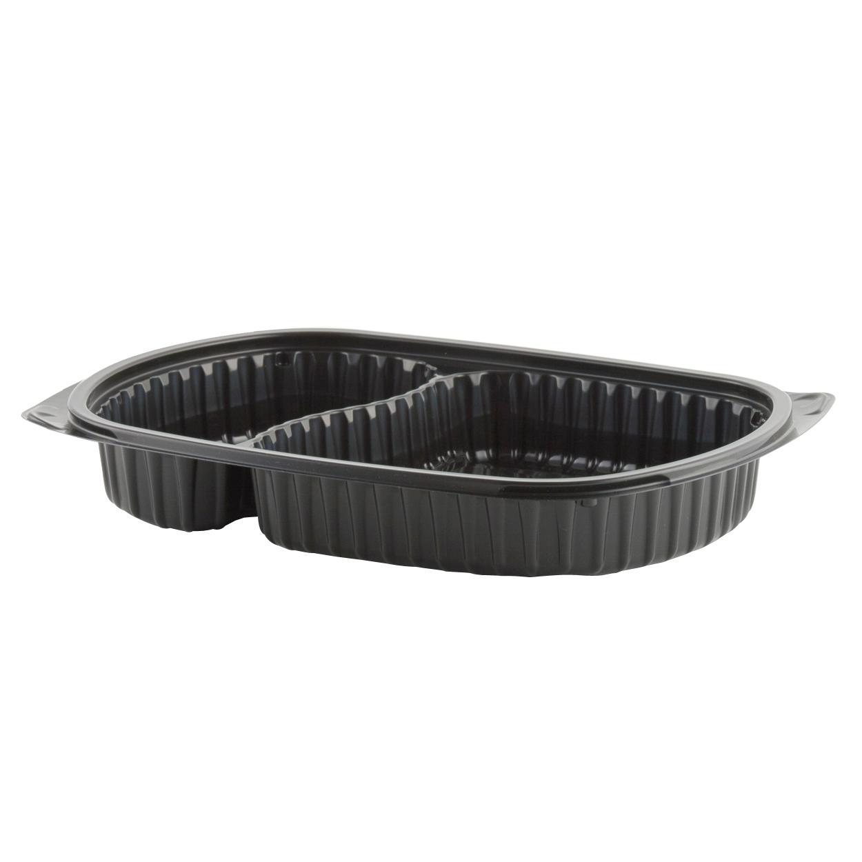MicroRaves® Food Container Base 31 OZ 2 Compartment PP Black Microwave Safe 250/Case