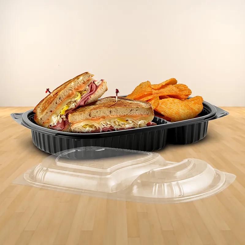 MicroRaves® Food Container Base 31 OZ 2 Compartment PP Black Microwave Safe 250/Case