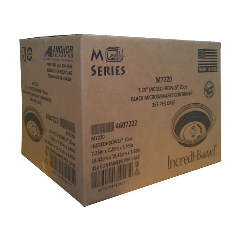 Incredi-Bowls® Bowl Take-Out Container 20 OZ PP Black Round Microwave Safe 352/Case