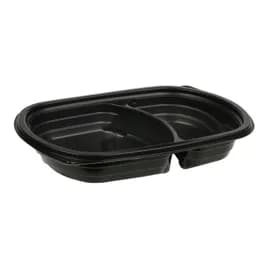 MicroRaves® Take-Out Tray 8.79X6.35X1.56 IN 2 Compartment PP Black Rectangle Microwave Safe 252/Case