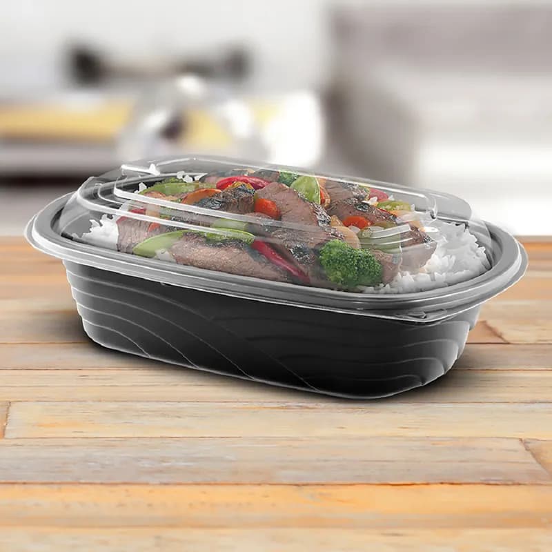 MicroRaves® Food Container Base 32 OZ PP Black Rectangle Microwave Safe Reusable 252/Case