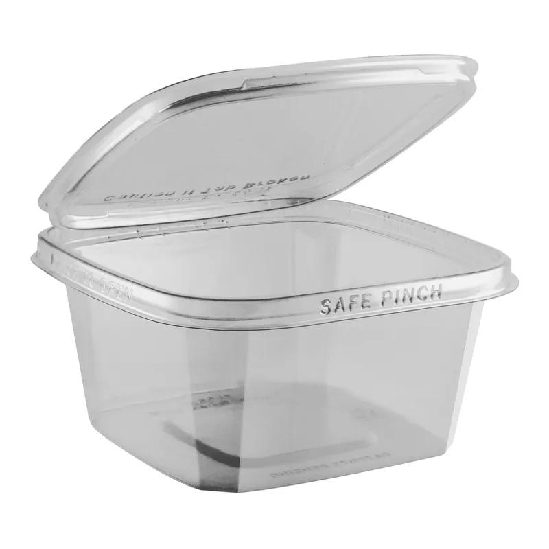 Safe Pinch® Take-Out Container Hinged 6X6 IN RPET Clear Square Tamper-Evident 300/Case