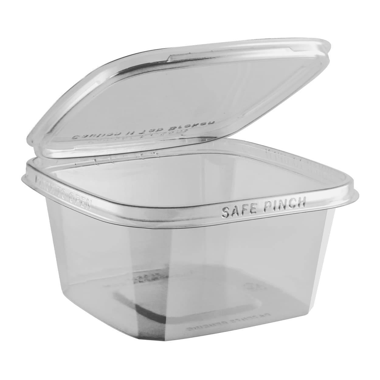 Safe Pinch® Take-Out Container Hinged 6X6 IN RPET Clear Square Tamper-Evident 300/Case