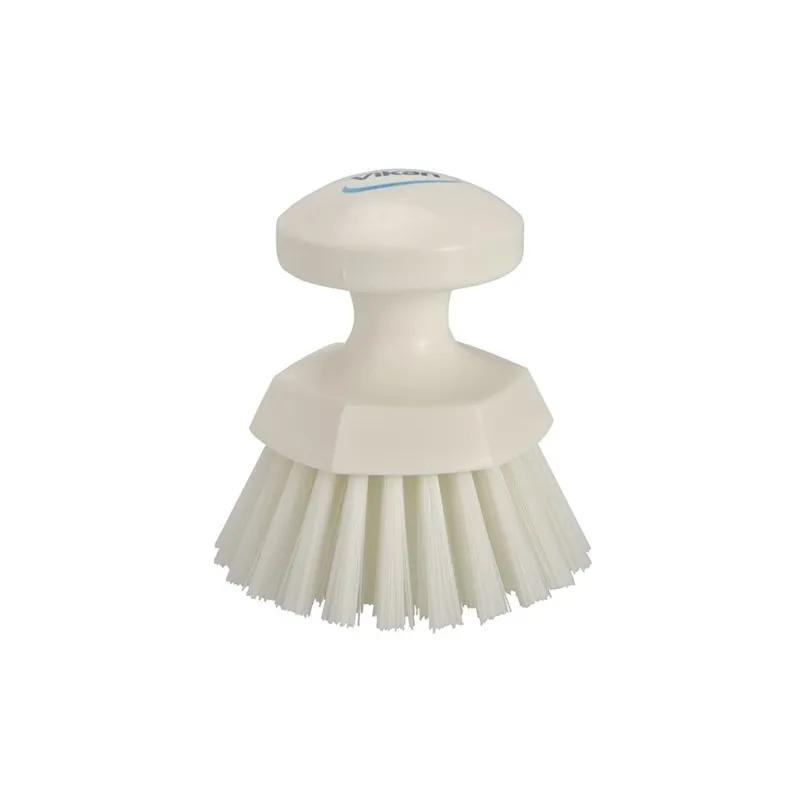 Vikan® Scrub Brush 4.3X4.3X4.3 IN PP Polyester Stainless Steel White Round Stiff Bristles Handheld 1/Each