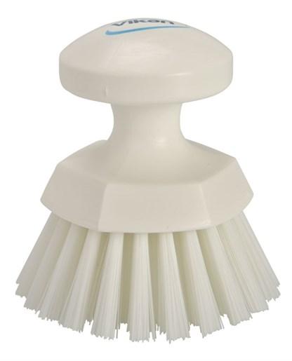 Vikan® Scrub Brush 4.3X4.3X4.3 IN PP Polyester Stainless Steel White Round Stiff Bristles Handheld 1/Each