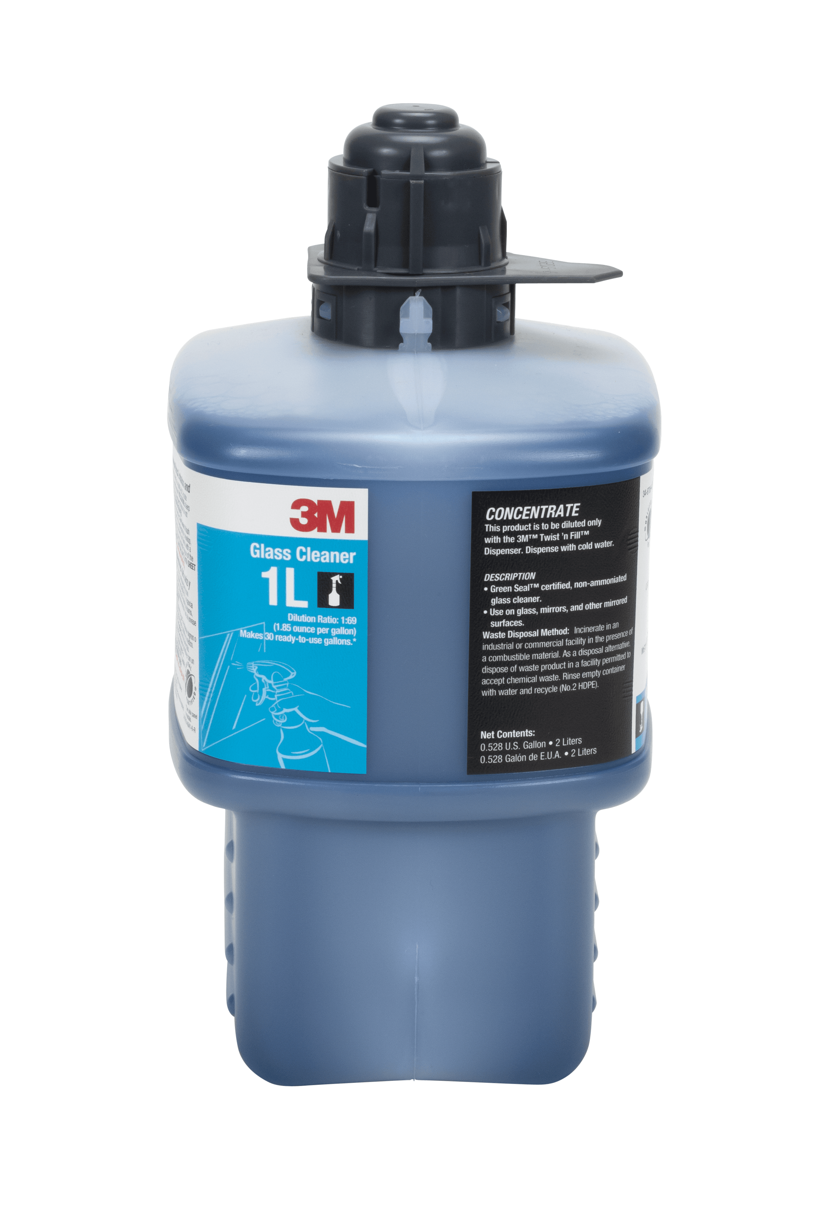 3M™ Twist 'n Fill™ 1L Glass Cleaner 2 L Concentrate With Black Cap 1/Box