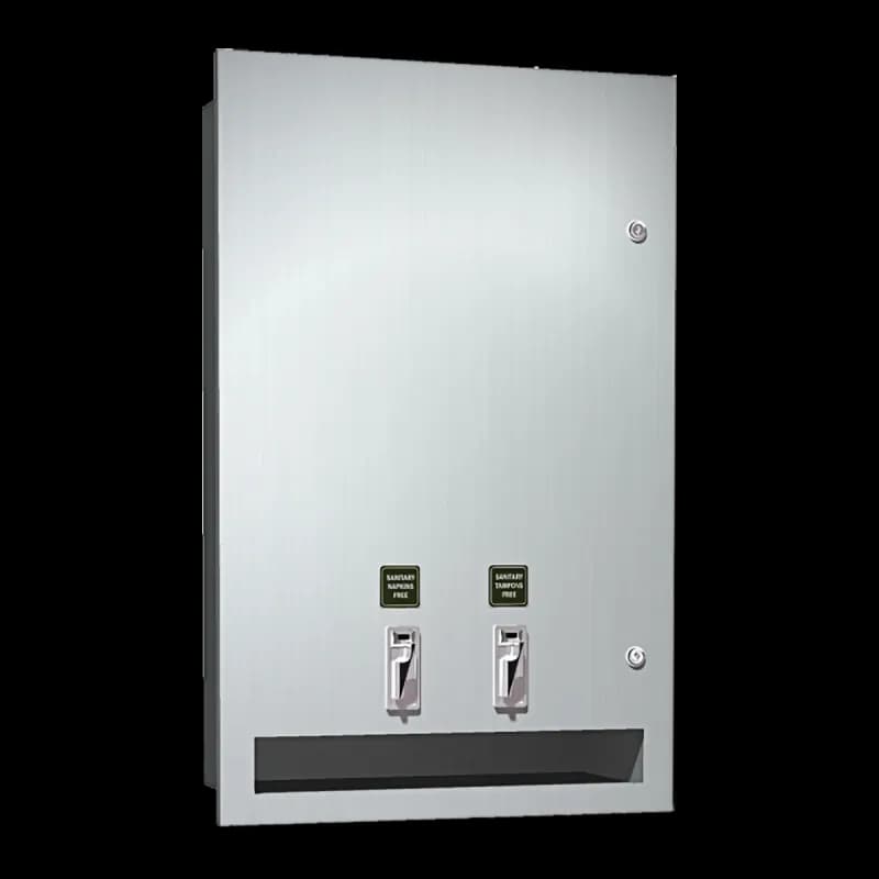 Tampon & Pad Dispenser Stainless Steel Dual Mechanism Mount Plate Recessed Free 1/Each
