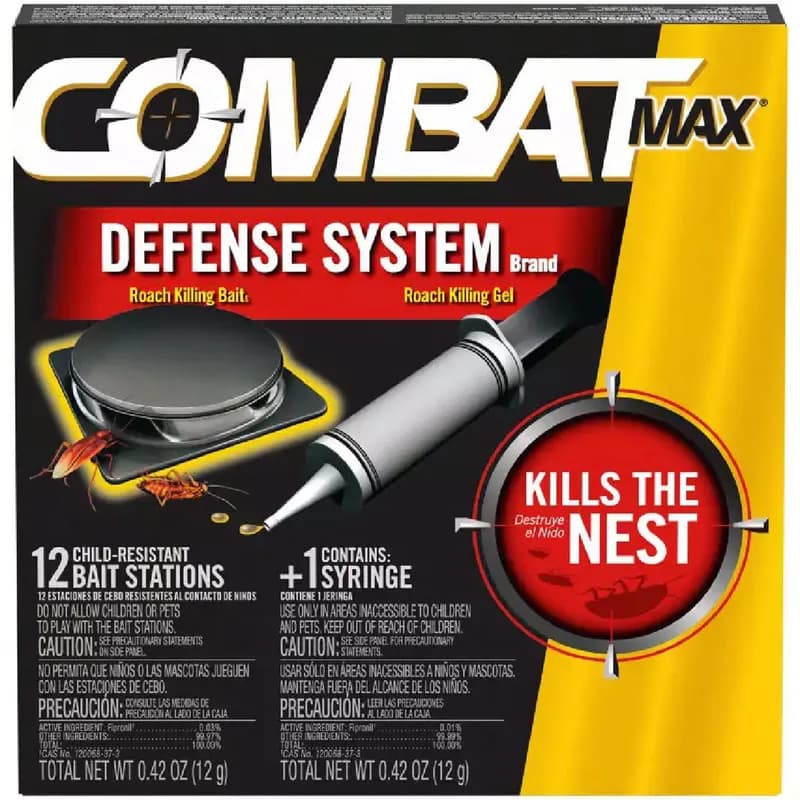 COMBAT MAX® Insecticide Roach Gel Includes (12) Bait Stations, (1) Syringe Fume & Odor Free 1/Box