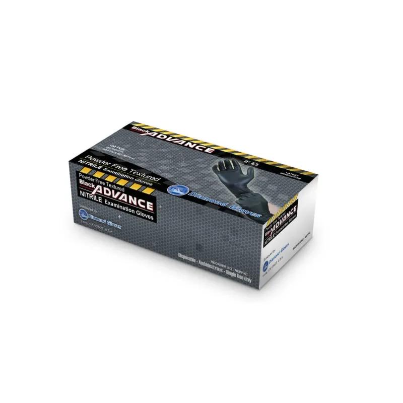 ADVANCE Gloves Medium (MED) Black 6MIL Nitrile Powder-Free Ambidextrous Beaded Cuff 100 Count/Box 10 Box/Case