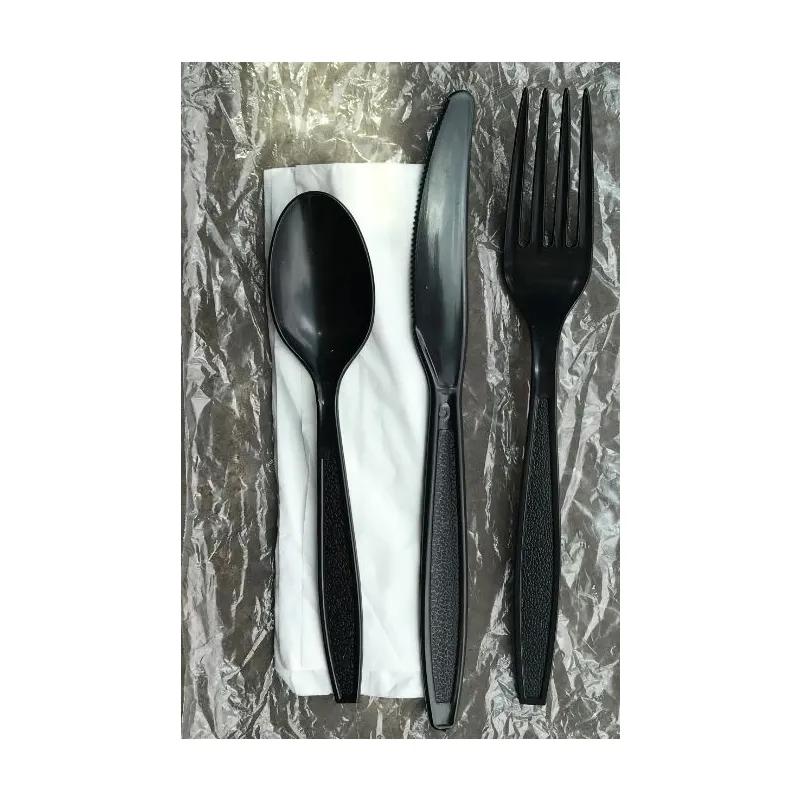 Victoria Bay 4PC Cutlery Kit PS Black Heavy Duty With Napkin,Fork,Knife,Spoon 250/Case