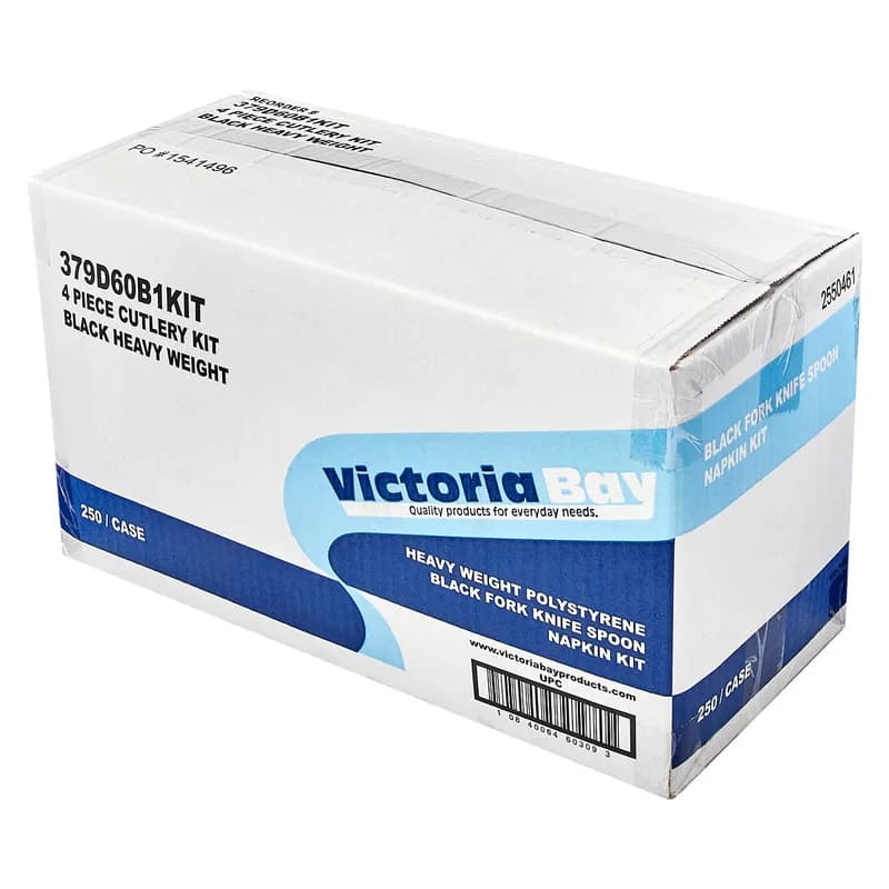 Victoria Bay 4PC Cutlery Kit PS Black Heavy Duty With Napkin,Fork,Knife,Spoon 250/Case