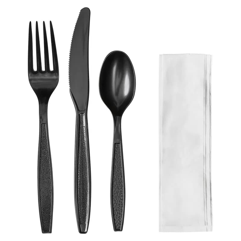 Victoria Bay 4PC Cutlery Kit PS Black Heavy Duty With Napkin,Fork,Knife,Spoon 250/Case