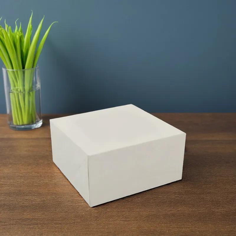 Easy Lock Cake Box 8X8X5 IN SUS Paperboard CRB White Square Lock Corner 1-Piece 100/Bundle