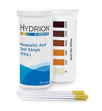 Peracetic Acid High Range Test Strips Paper 0-2000 PPM Test Range 6/Each