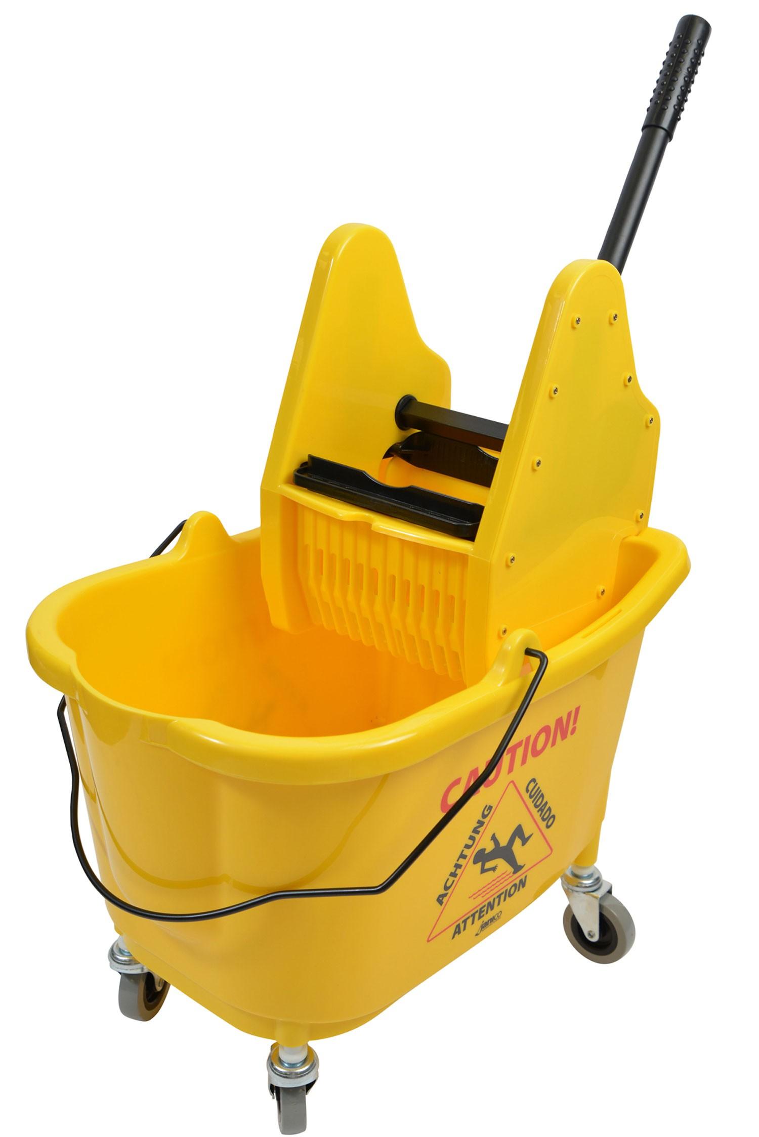 Mop Bucket & Wringer 20X16X12 IN 35 QT Plastic Yellow Down Press 3IN Non-Marking Metal Casters 1/Each