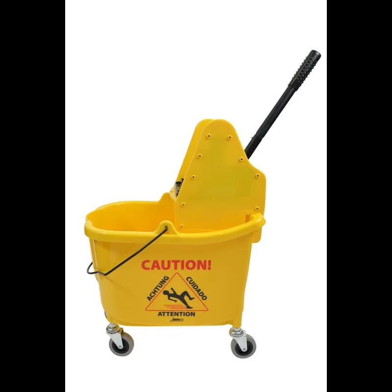 Mop Bucket & Wringer 20X16X12 IN 35 QT Plastic Yellow Down Press 3IN Non-Marking Metal Casters 1/Each
