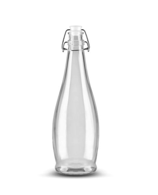 Water Bottle 3.86X3.86X12.1 IN 34.6 FLOZ Glass With Wire Bail White Lid 6/Case