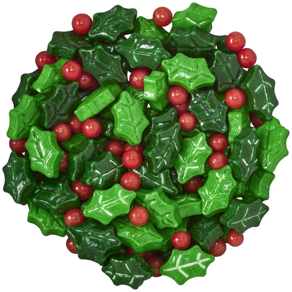 Holly Berries & Leaves Mix - Red 3 Free Sugar Candy Decorations Red Green 1/Jr