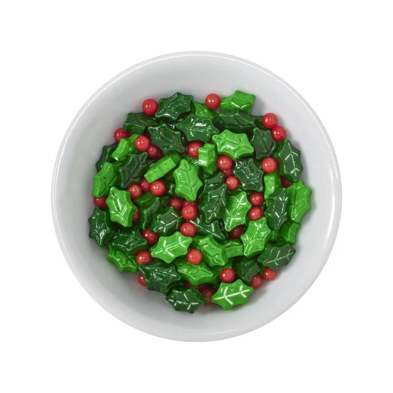 Holly Berries & Leaves Mix - Red 3 Free Sugar Candy Decorations Red Green 1/Jr