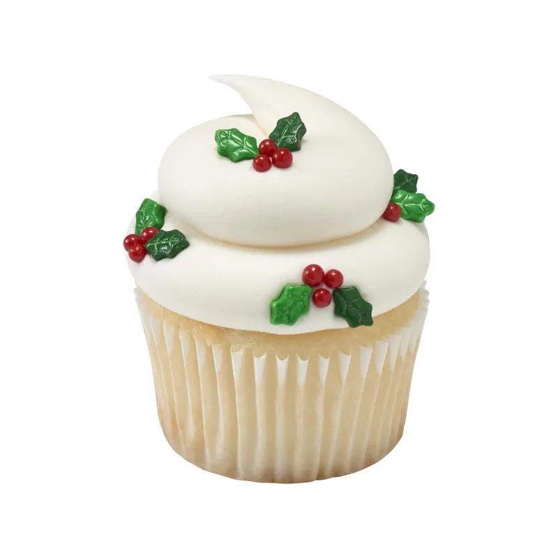 Holly Berries & Leaves Mix - Red 3 Free Sugar Candy Decorations Red Green 1/Jr