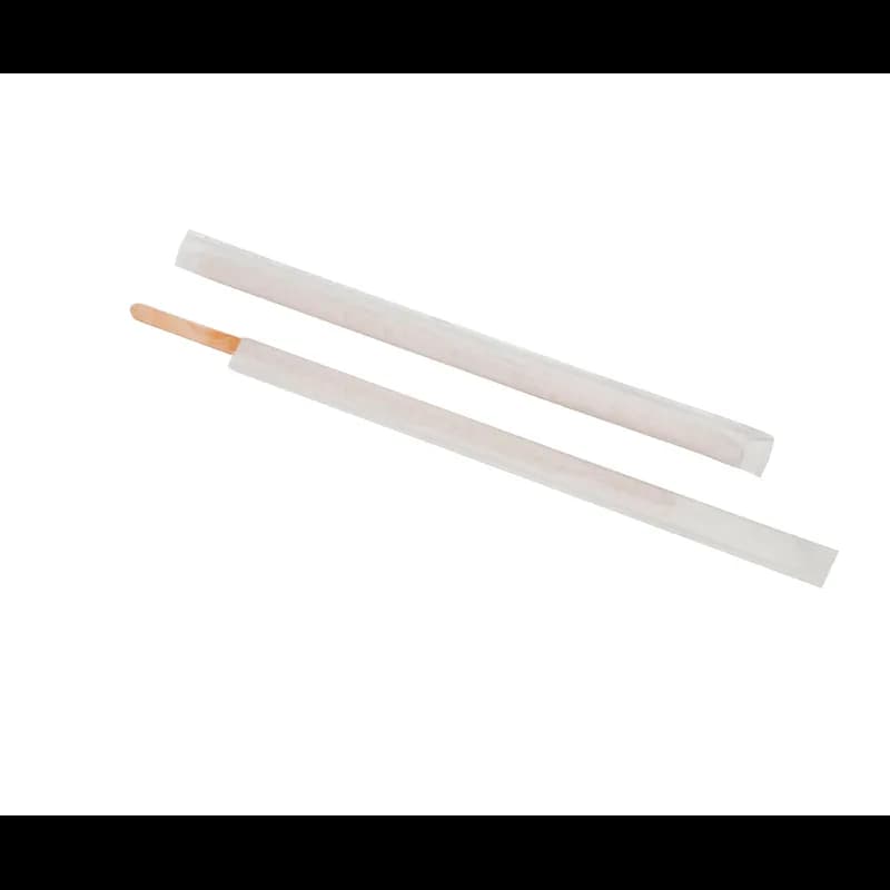Stirrer 7.5 IN Wood Natural Paper Wrapped Flat 500 Count/Pack 10 Packs/Case 5000 Count/Case
