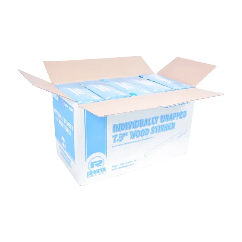 Stirrer 7.5 IN Wood Natural Paper Wrapped Flat 500 Count/Pack 10 Packs/Case 5000 Count/Case