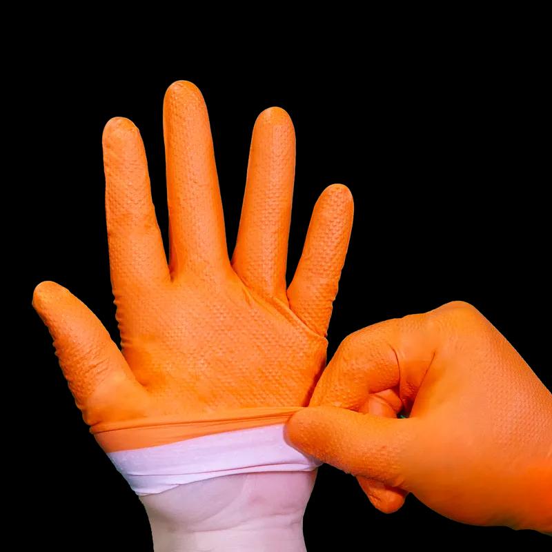 Gloveworks ULTRA™ Gloves Medium (MED) Orange 6MIL Nitrile Flock Lined Raised Diamond Grip 50 Count/Box 10 Box/CS