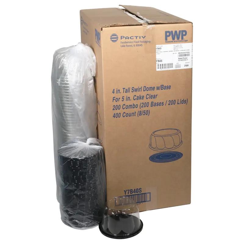 Cake Container & Lid Combo With Dome Lid 6.83X4 IN PET Clear Black Round Swirl 200/Case