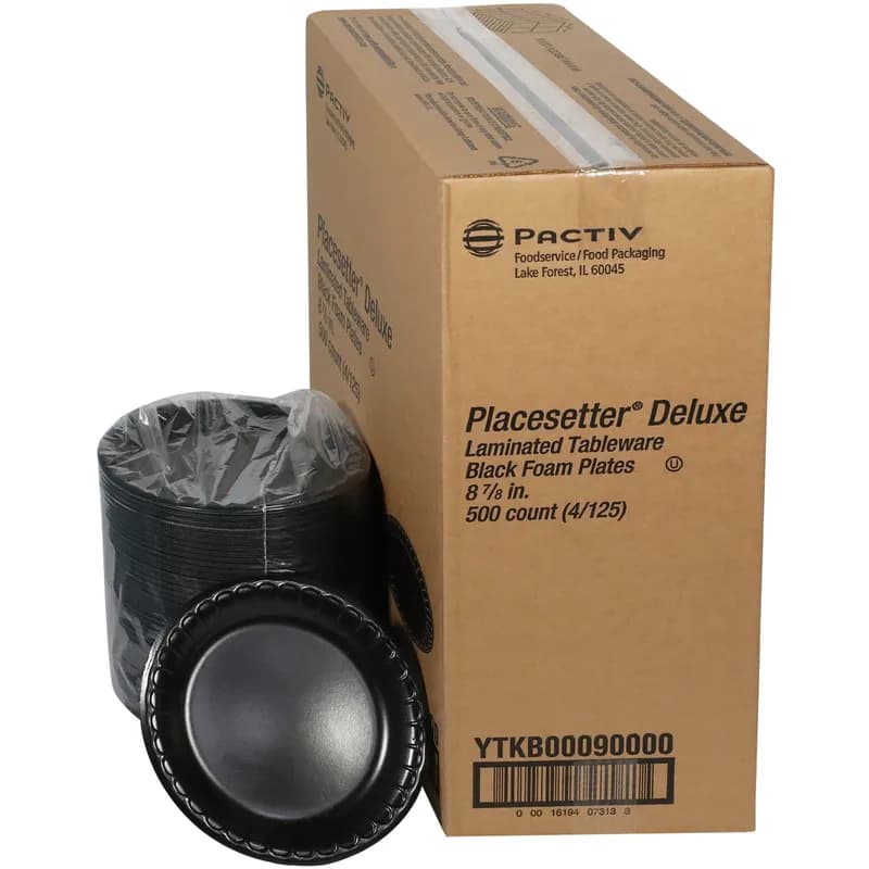Placesetter® Plate 8.9X0.8 IN Polystyrene Foam Black Round Laminated 500/Case