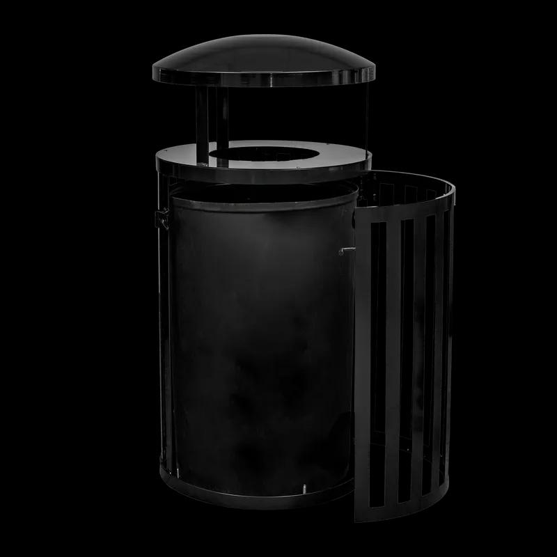 Streetscape Collection Trash Can 45 GAL Black Gloss Steel With Door & Canopy 1/Each